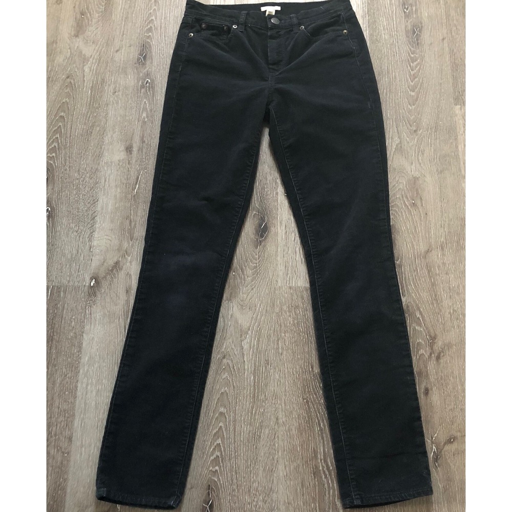 J Crew High Rise Skinny‎ Cords Corduroy Pants Black Stretch Cotton Blend Sz 27
